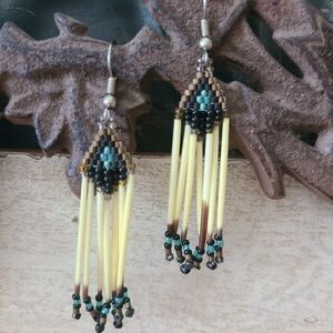 Dangle Beaded Quill Earrings Handmade New